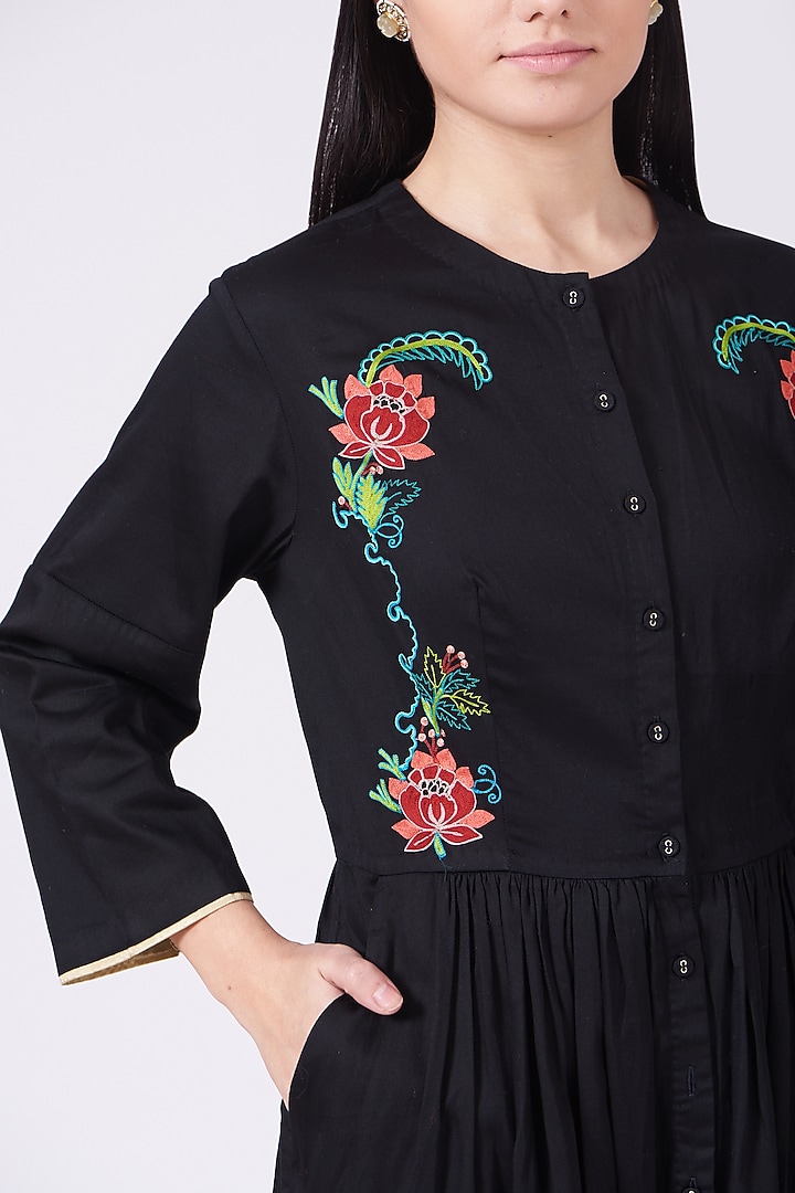 Black Hand Embroidered Dress by Breathe By Aakanksha Singh at Pernia's Pop Up Shop