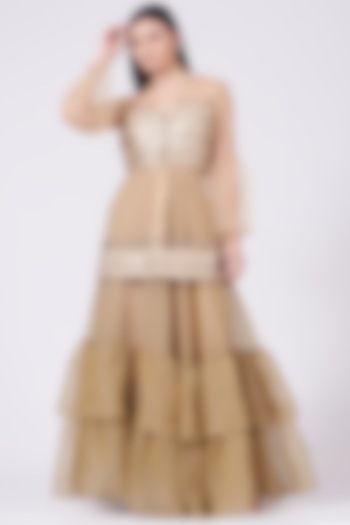 Beige Organza Layered Skirt Set by Breathe By Aakanksha Singh at Pernia's Pop Up Shop