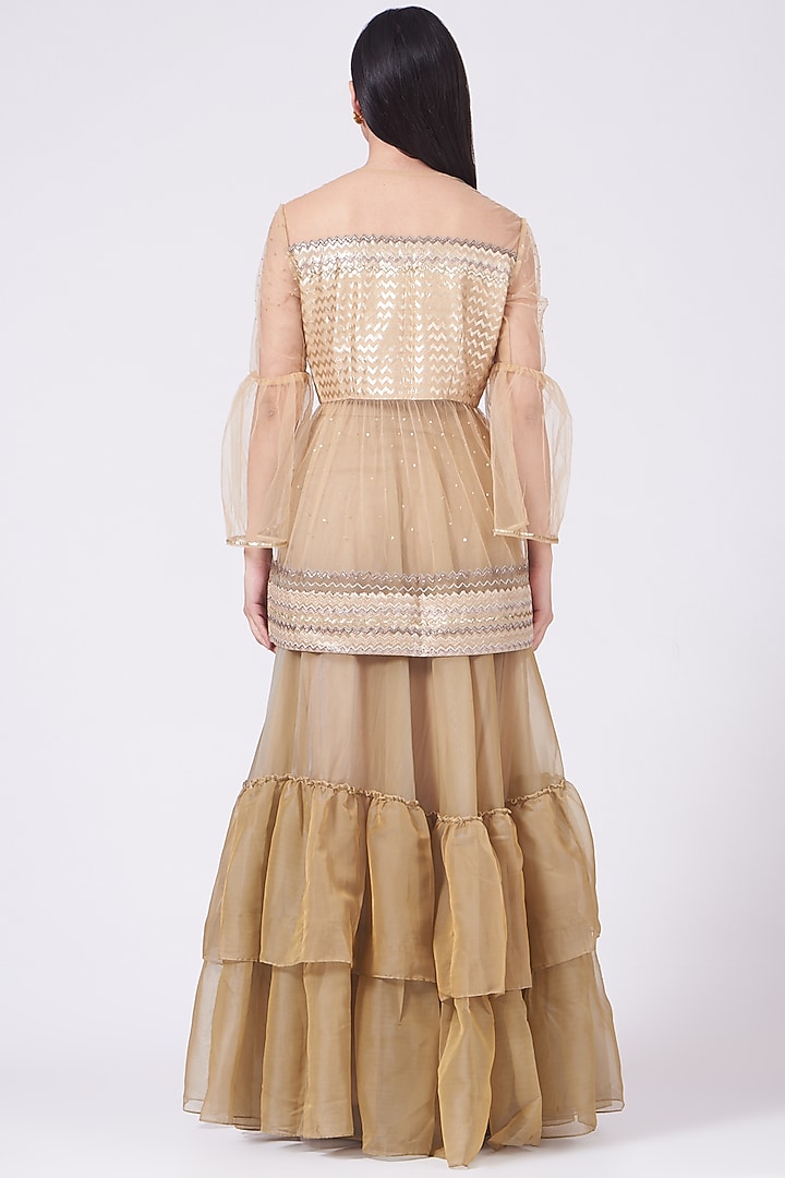 Beige Organza Layered Skirt Set by Breathe By Aakanksha Singh at Pernia's Pop Up Shop