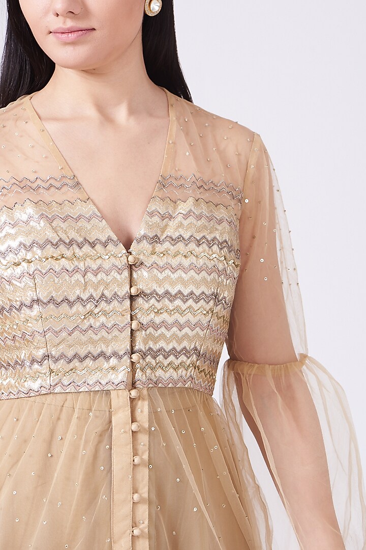 Beige Organza Layered Skirt Set by Breathe By Aakanksha Singh at Pernia's Pop Up Shop