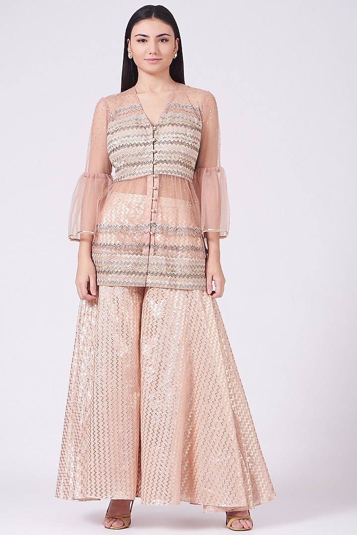 Blush Pink Embroidered Wedding Sharara Set by Breathe By Aakanksha Singh at Pernia's Pop Up Shop