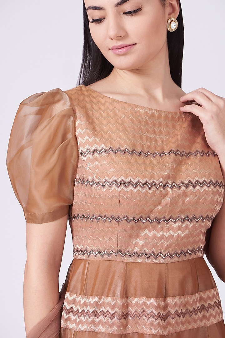 Brown Hand Embroidered Anarkali Engagement Gown Set by Breathe By Aakanksha Singh at Pernia's Pop Up Shop
