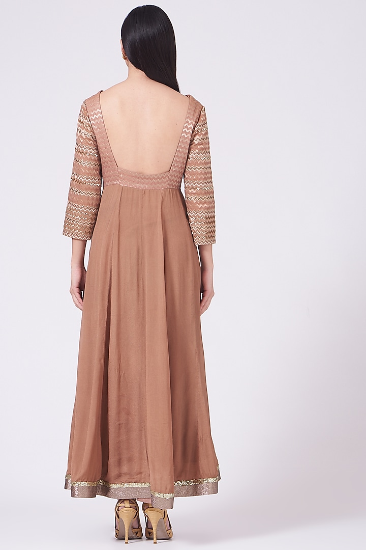 Brown Hand Embroidered Wedding Anarkali Set by Breathe By Aakanksha Singh at Pernia's Pop Up Shop