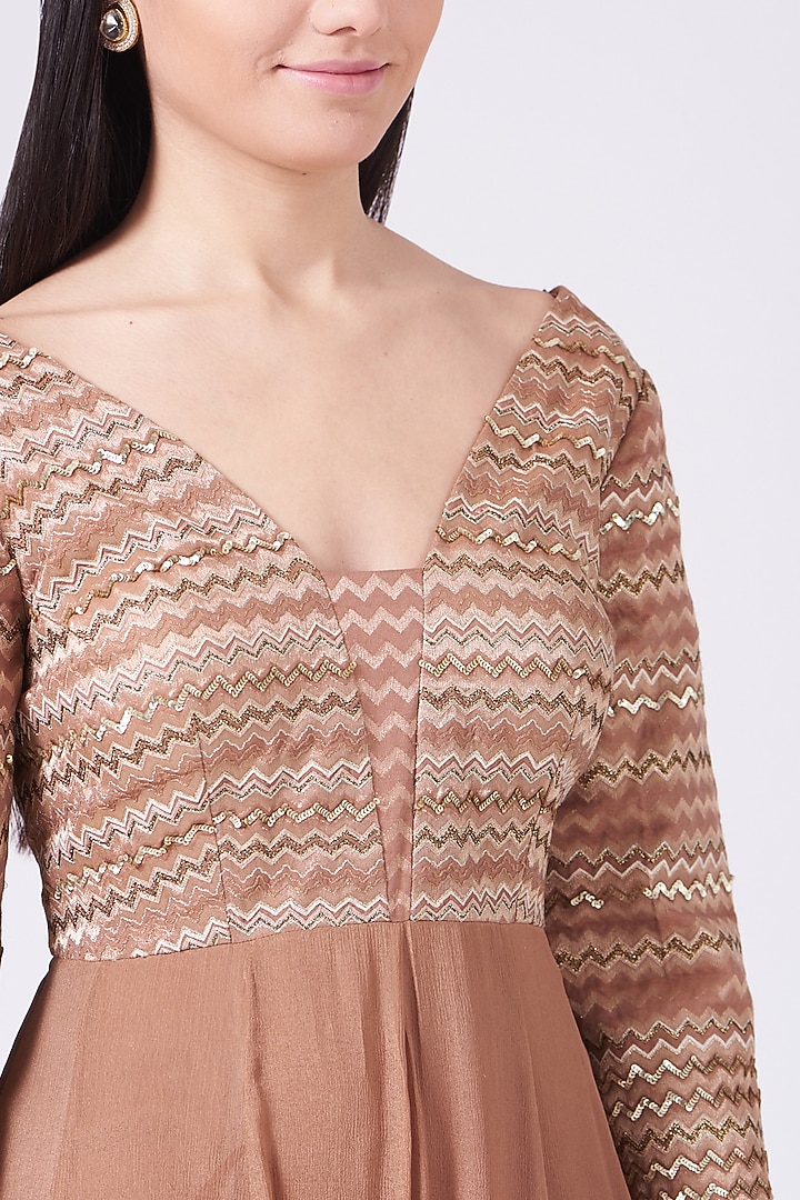 Brown Hand Embroidered Wedding Anarkali Set by Breathe By Aakanksha Singh at Pernia's Pop Up Shop