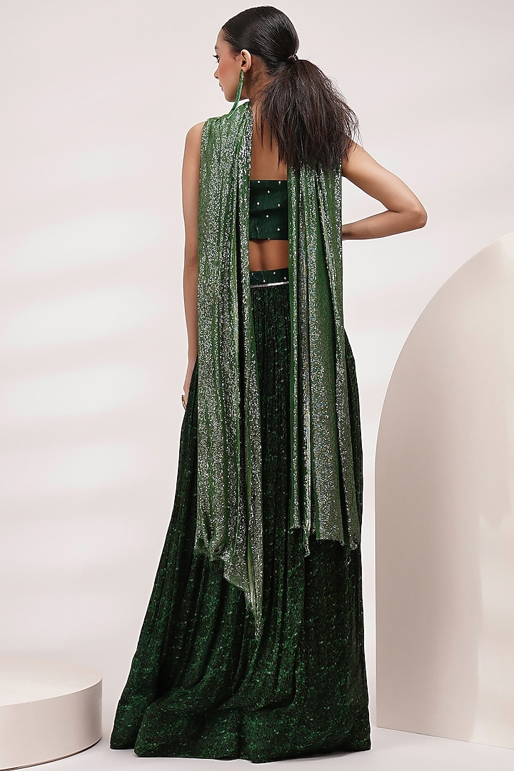 Grass Green Chinon Hand Painted Wedding Lehenga Set by Breathe By Aakanksha Singh at Pernia's Pop Up Shop