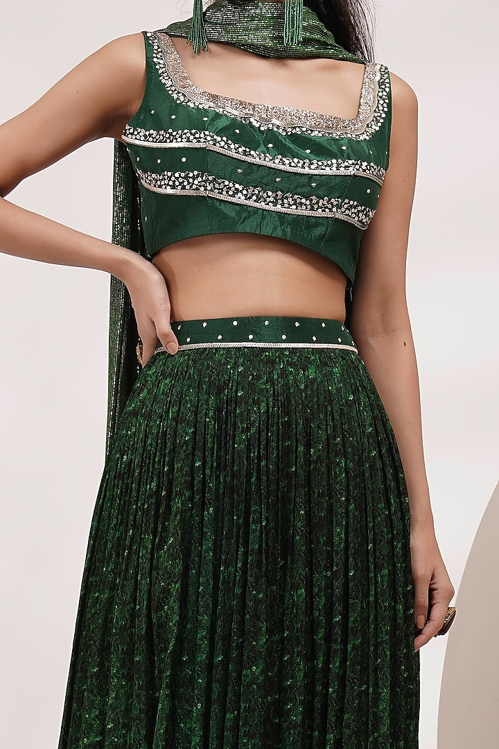 Grass Green Chinon Hand Painted Wedding Lehenga Set by Breathe By Aakanksha Singh at Pernia's Pop Up Shop