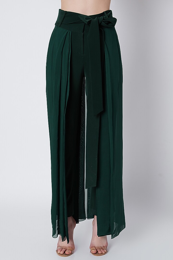 Emerald Green Embroidered Blouse With Lehenga Pants & Sash by Babita Malkani at Pernia's Pop Up Shop