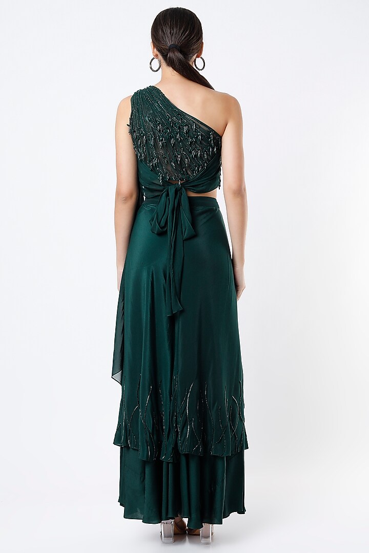Dark Emerald Green Embroidered Flared Pant Set by Babita Malkani at Pernia's Pop Up Shop
