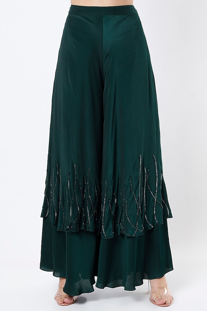 Dark Emerald Green Embroidered Flared Pant Set by Babita Malkani at Pernia's Pop Up Shop