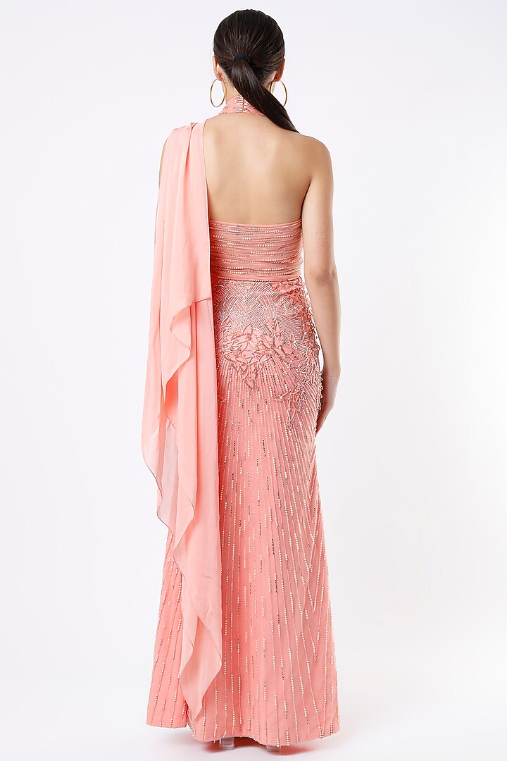 Peach Embroidered Gown by Babita Malkani at Pernia's Pop Up Shop