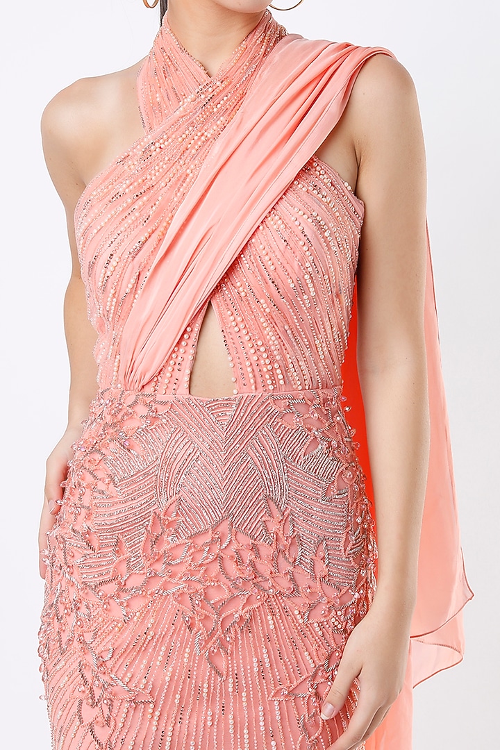 Peach Embroidered Gown by Babita Malkani at Pernia's Pop Up Shop