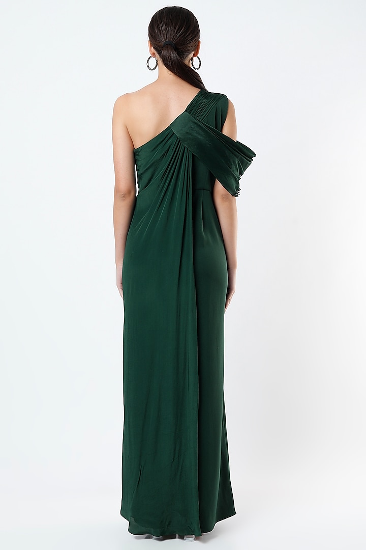 Emerald Green Asymmetrical Draped Jumpsuit by Babita Malkani at Pernia's Pop Up Shop