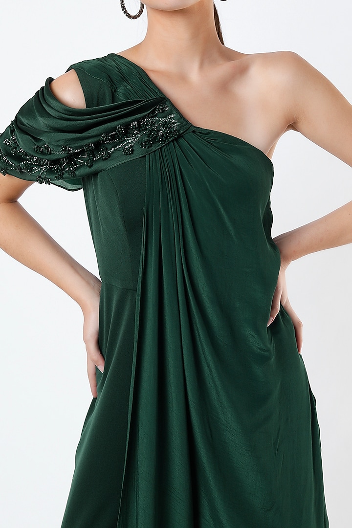 Emerald Green Asymmetrical Draped Jumpsuit by Babita Malkani at Pernia's Pop Up Shop