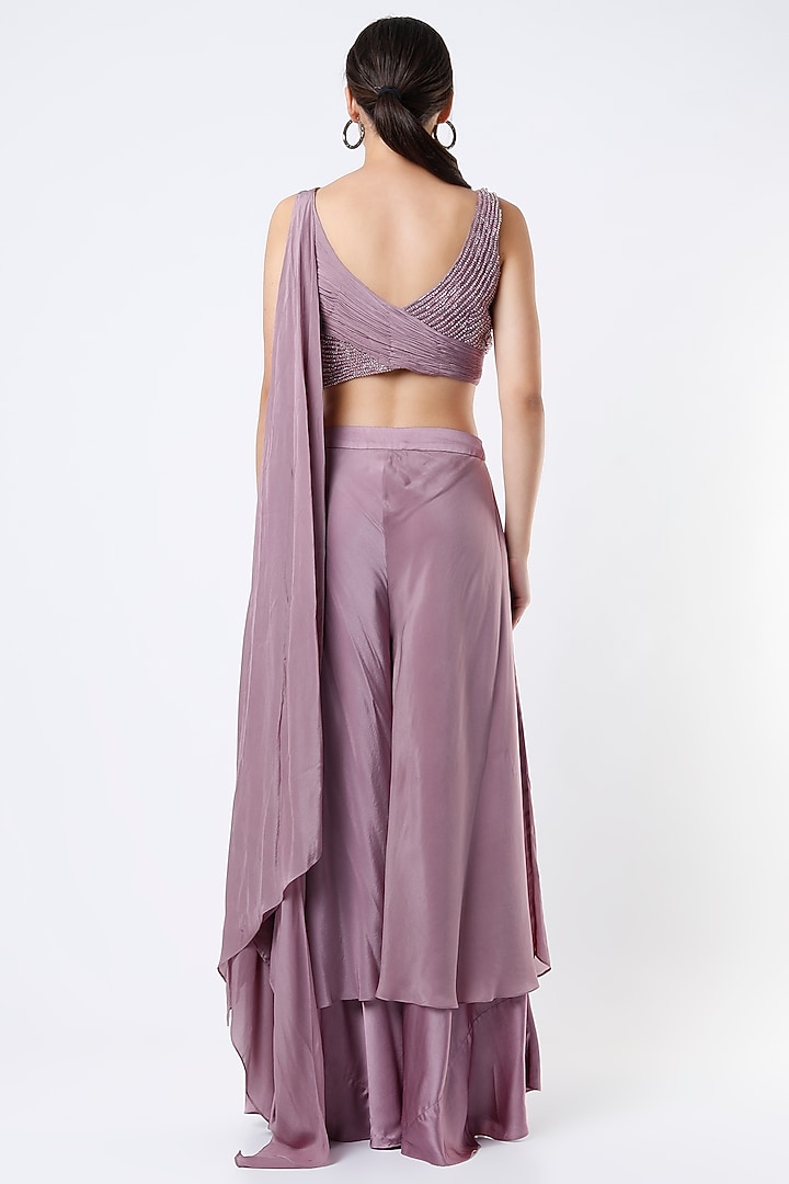 Lavender Pink Crepe High-Waisted Flared Palazzo Pant by Babita Malkani at Pernia's Pop Up Shop