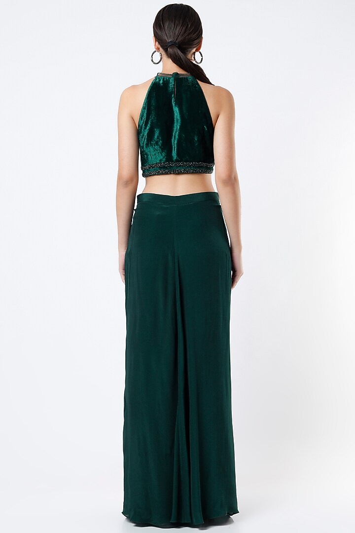 Midnight Green Embroidered Draped Wedding Sharara Set by Babita Malkani at Pernia's Pop Up Shop