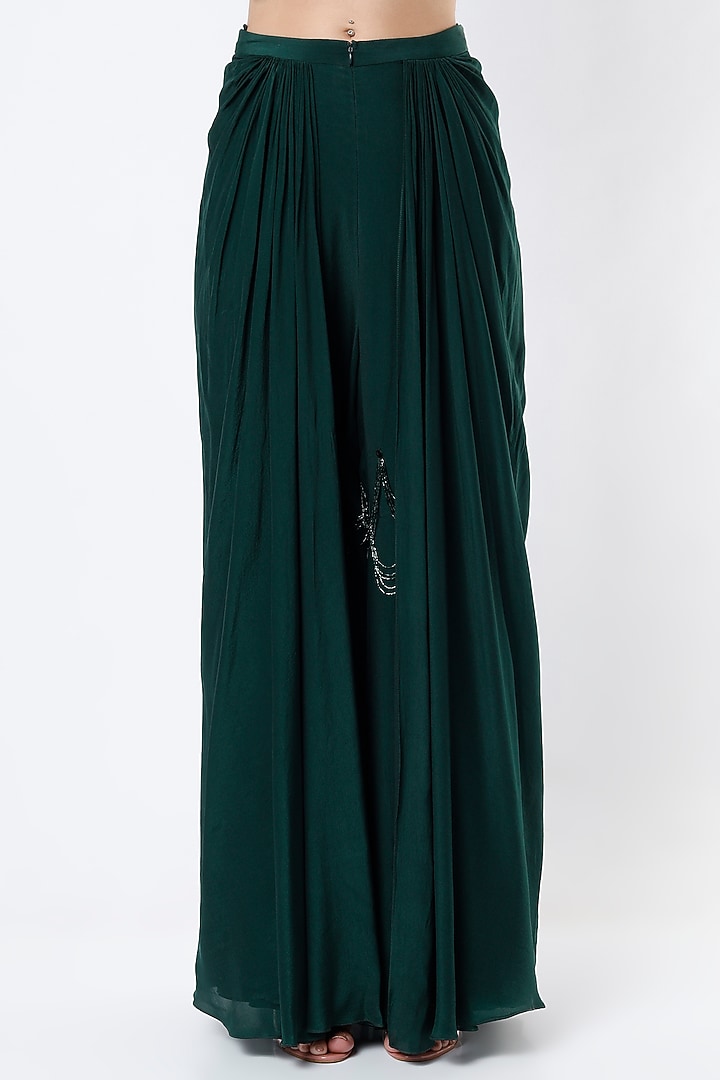 Midnight Green Embroidered Draped Wedding Sharara Set by Babita Malkani at Pernia's Pop Up Shop