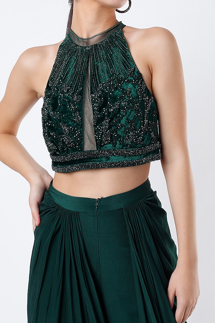 Midnight Green Embroidered Draped Wedding Sharara Set by Babita Malkani at Pernia's Pop Up Shop