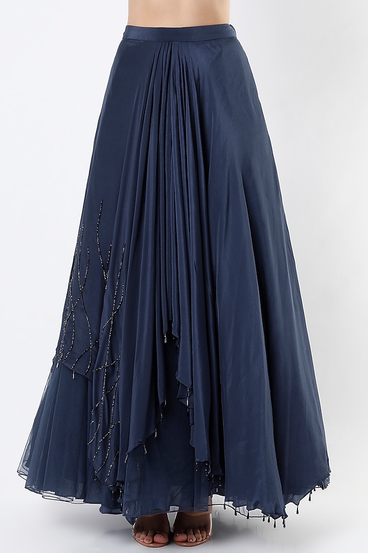 Navy Blue Embroidered Asymmetrical Draped Wedding Lehenga Set by Babita Malkani at Pernia's Pop Up Shop