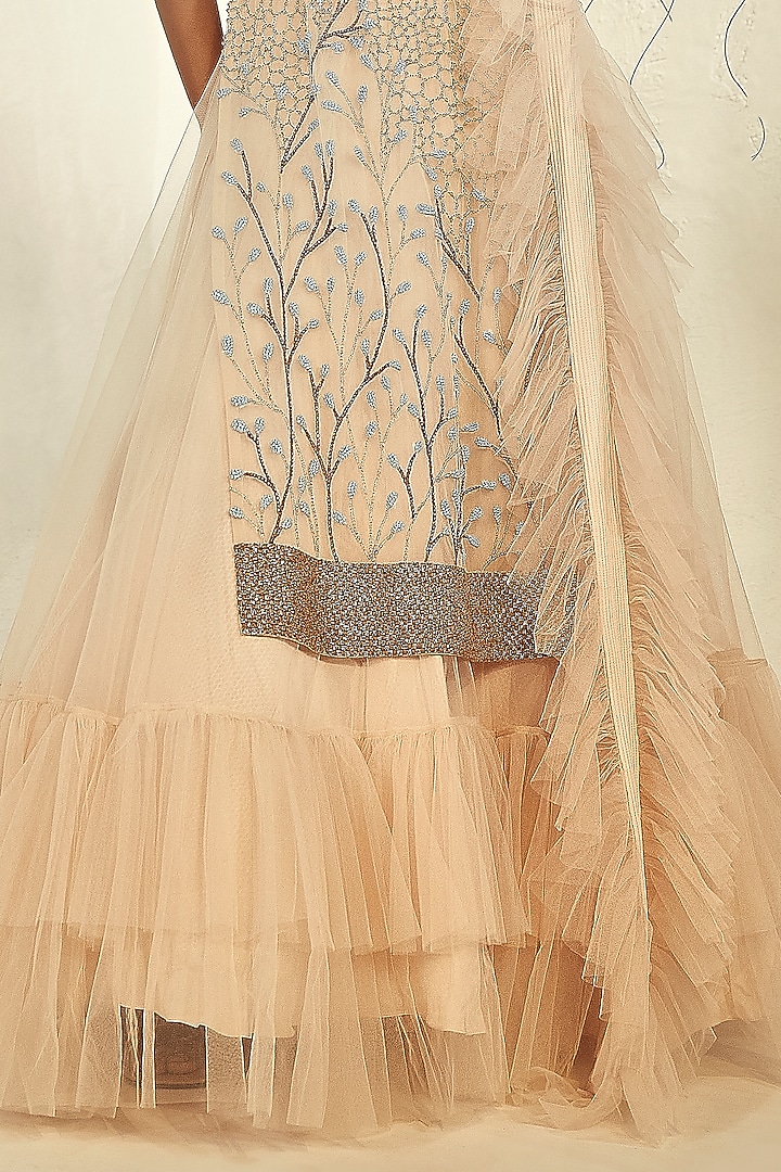 Rose Ivory Tulle Ruffled Layered Wedding Lehenga Set by Babita Malkani at Pernia's Pop Up Shop