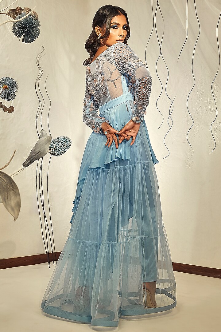 Powder Blue Embroidered Kurta Set by Babita Malkani at Pernia's Pop Up Shop