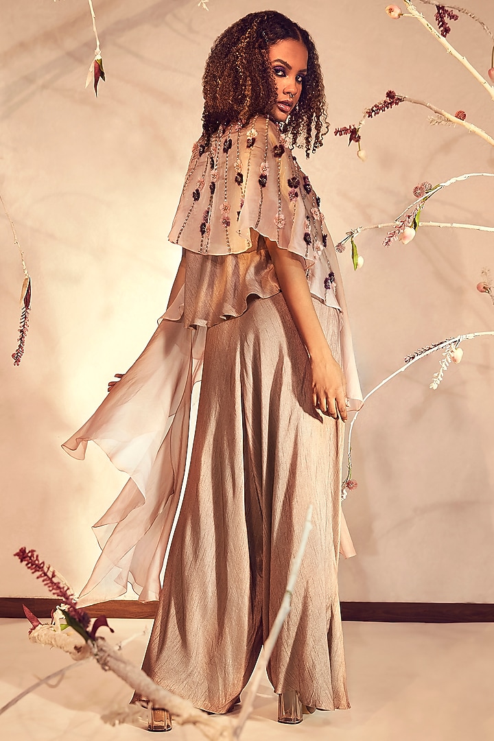 Coffee Embroidered Cape Set by Babita Malkani at Pernia's Pop Up Shop