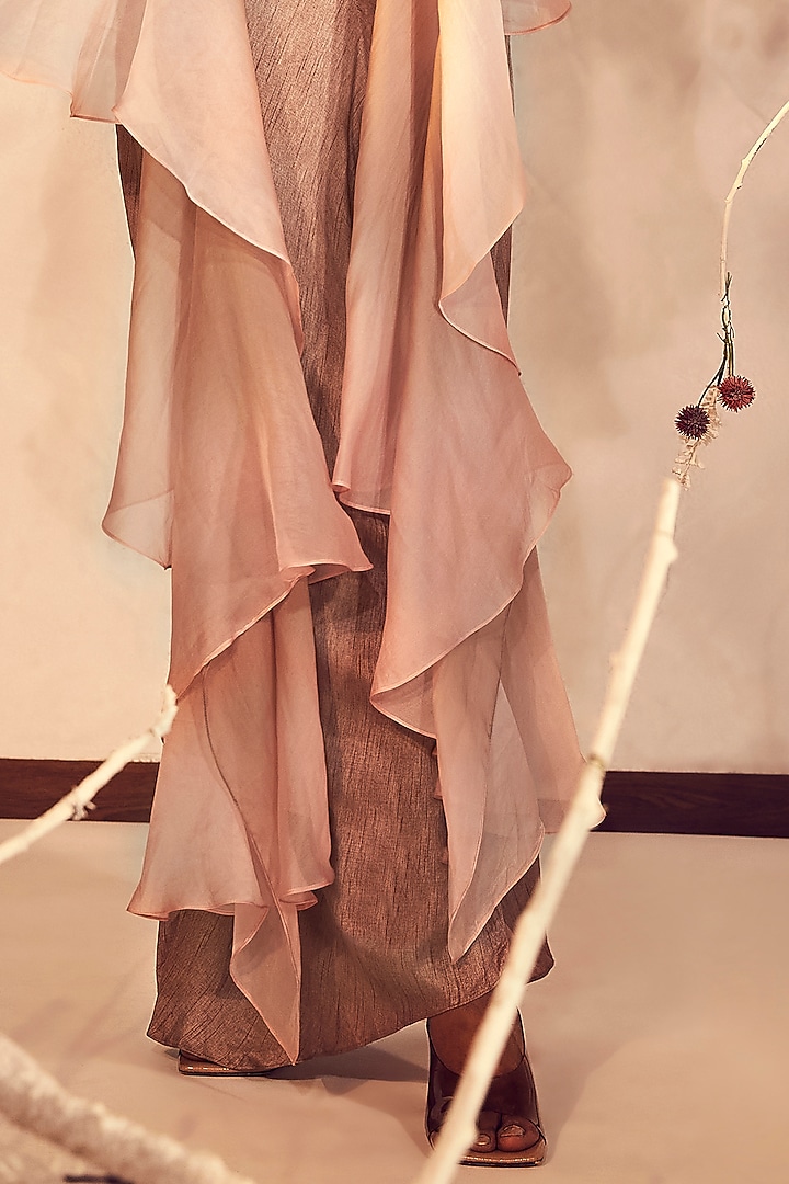 Coffee Embroidered Cape Set by Babita Malkani at Pernia's Pop Up Shop