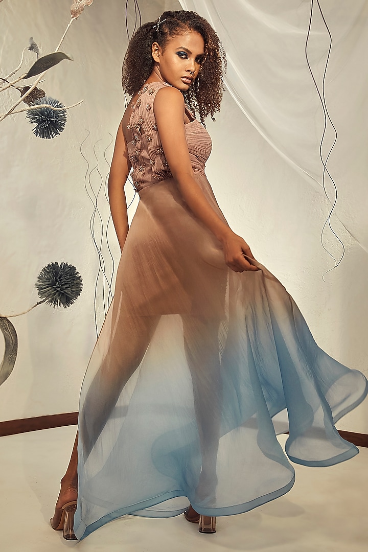 Coffee Embroidered One-Shoulder Cocktail Dress by Babita Malkani at Pernia's Pop Up Shop