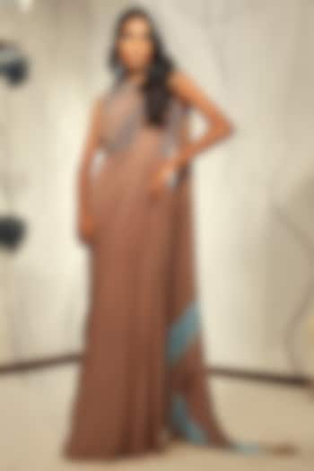 Coffee Crepe Pre-Draped Gown Saree by Babita Malkani