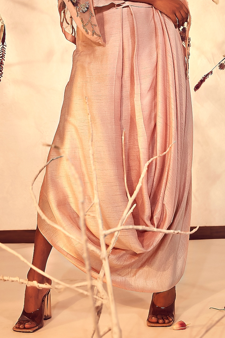 Salmon Pink Silk Dhoti Skirt Set by Babita Malkani at Pernia's Pop Up Shop