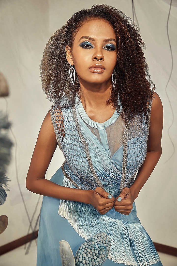 Powder Blue Silk Organza Engagement Gown by Babita Malkani at Pernia's Pop Up Shop