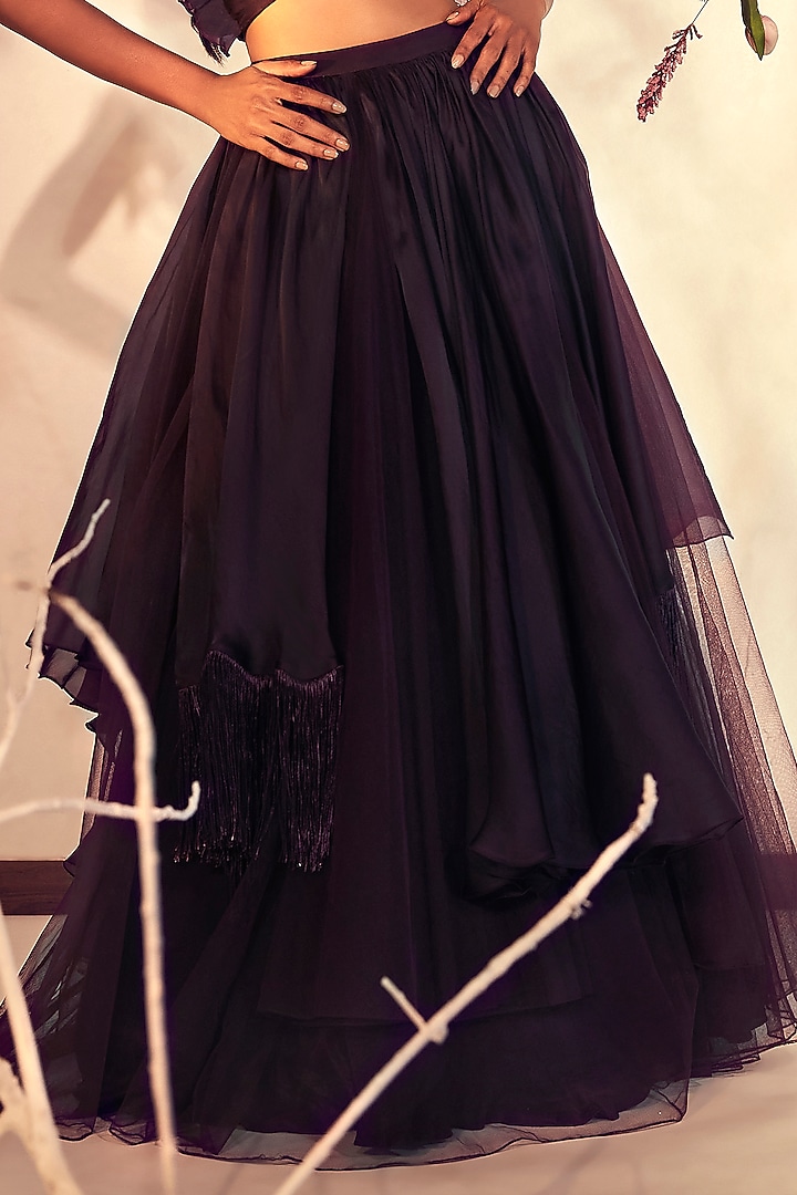 Wine Tulle & Organza Wedding Lehenga Set by Babita Malkani at Pernia's Pop Up Shop