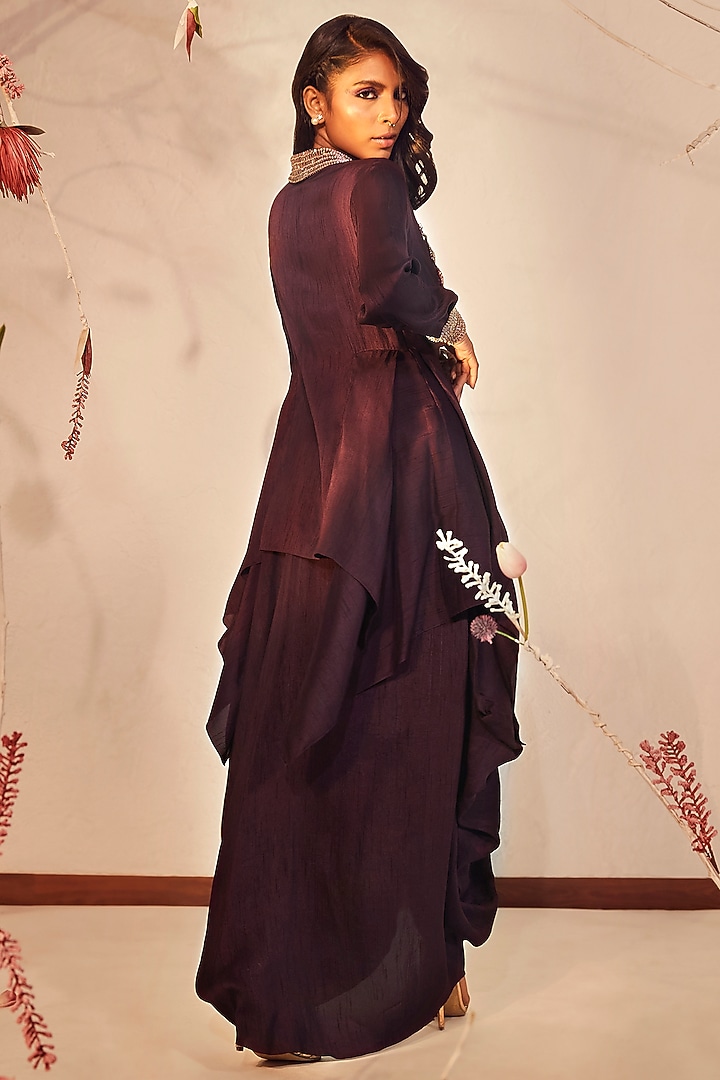 Wine Embroidered Jacket Set by Babita Malkani at Pernia's Pop Up Shop