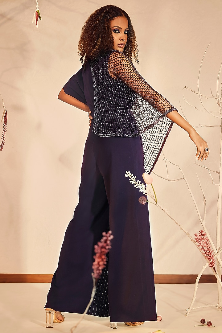 Aubergine Embroidered Jumpsuit by Babita Malkani at Pernia's Pop Up Shop