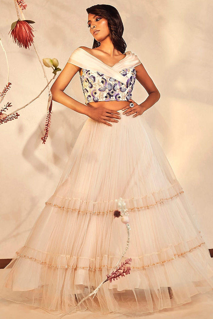 Rose Ivory Embroidered Wedding Lehenga Set by Babita Malkani at Pernia's Pop Up Shop