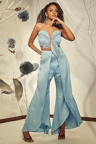 Powder Blue Silk Co-Ord Set by Babita Malkani