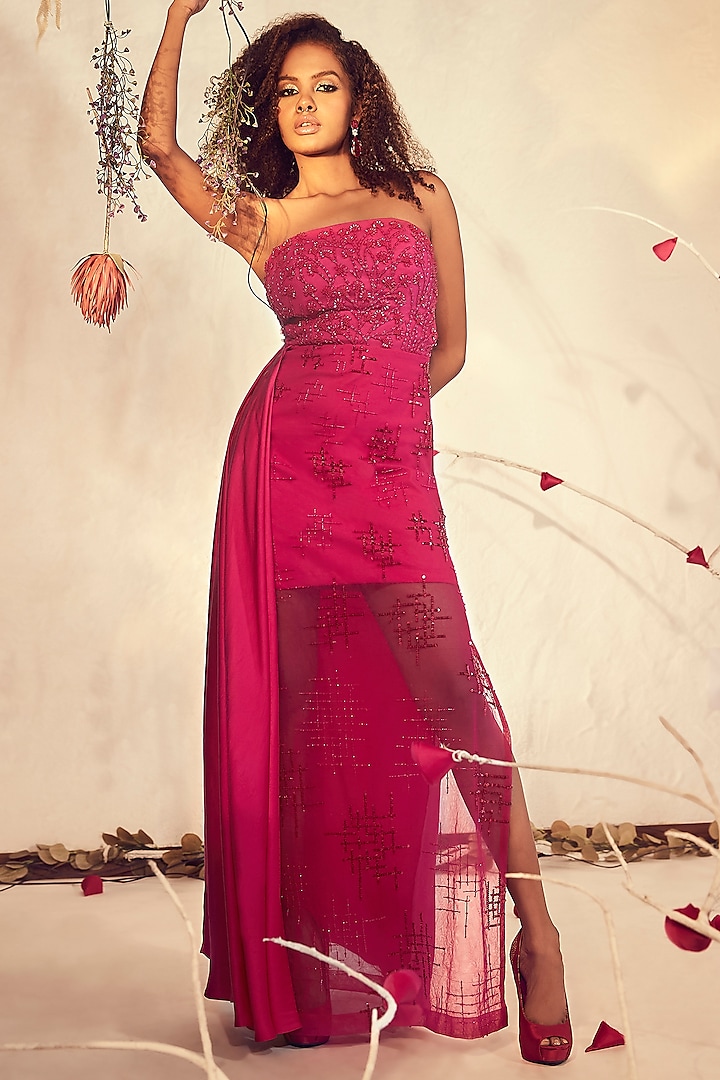 Pink Embroidered Draped Gown by Babita Malkani