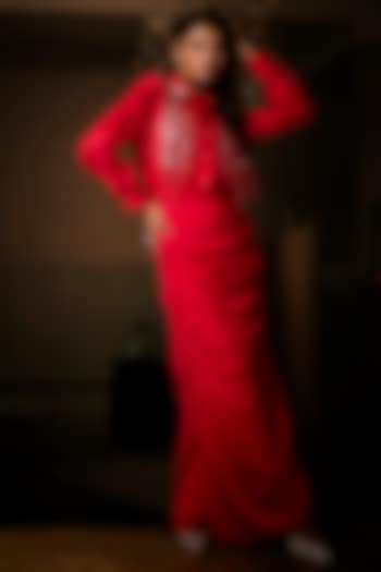 Sangria Red Silk Satin Cowl Skirt Set by Babita Malkani at Pernia's Pop Up Shop