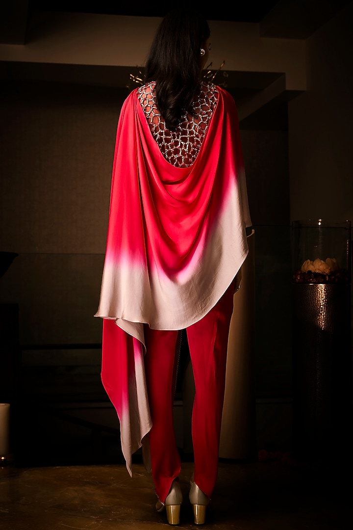 Sangria Red Pure Satin Cowl Draped Tunic Set by Babita Malkani at Pernia's Pop Up Shop