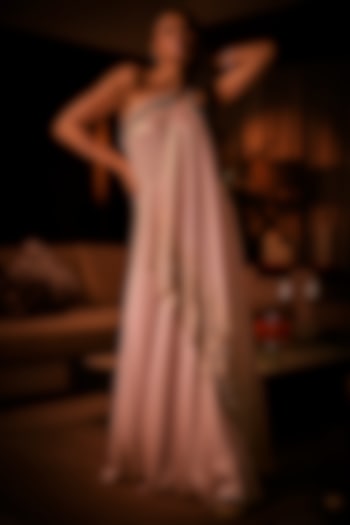 Dusty Rose & Taupe Ombre Pure Silk Satin Embroidered Engagement Gown by Babita Malkani at Pernia's Pop Up Shop