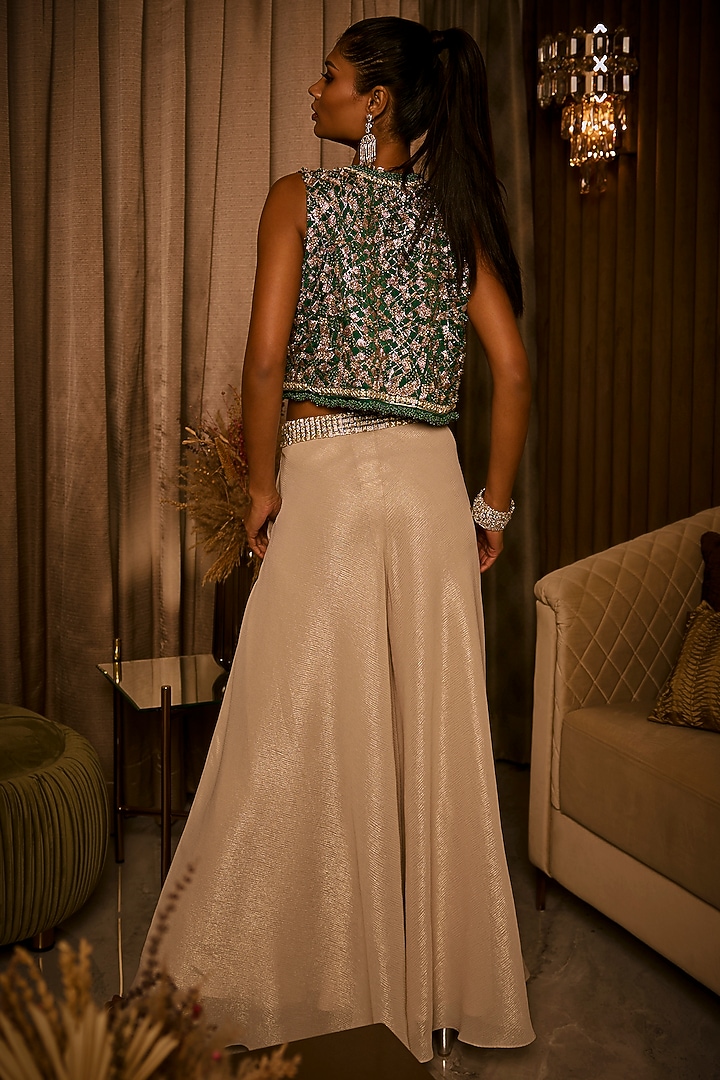 Ivory Pure Satin Flared Pant Set by Babita Malkani at Pernia's Pop Up Shop