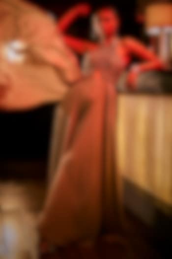 Taupe Crushed Beaded Halter Jumpsuit by Babita Malkani at Pernia's Pop Up Shop