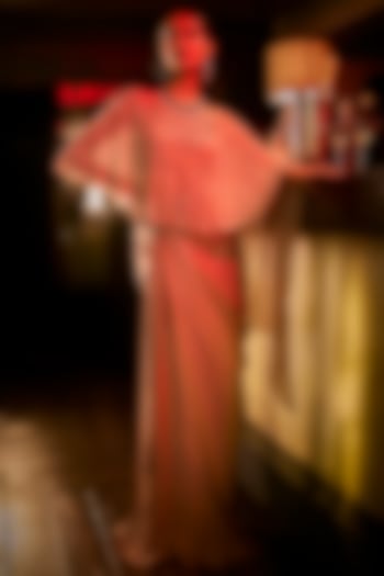 Taupe Silk Satin Draped Skirt Set by Babita Malkani at Pernia's Pop Up Shop