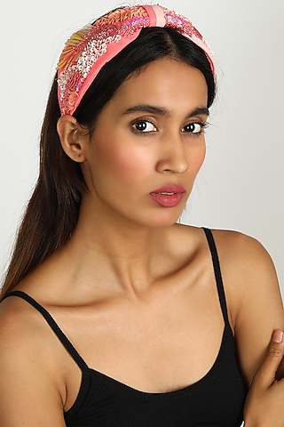 Peach Embroidered Foliage Headband by Diya Aswani x Babita Malkani