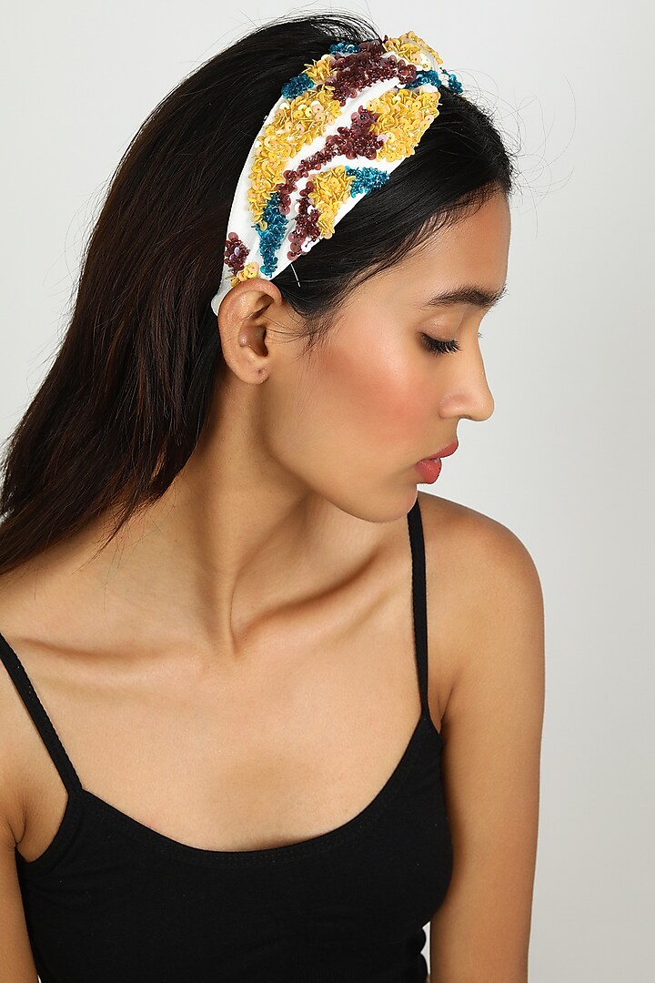 White Ombre Embroidered Headband by Diya Aswani x Babita Malkani