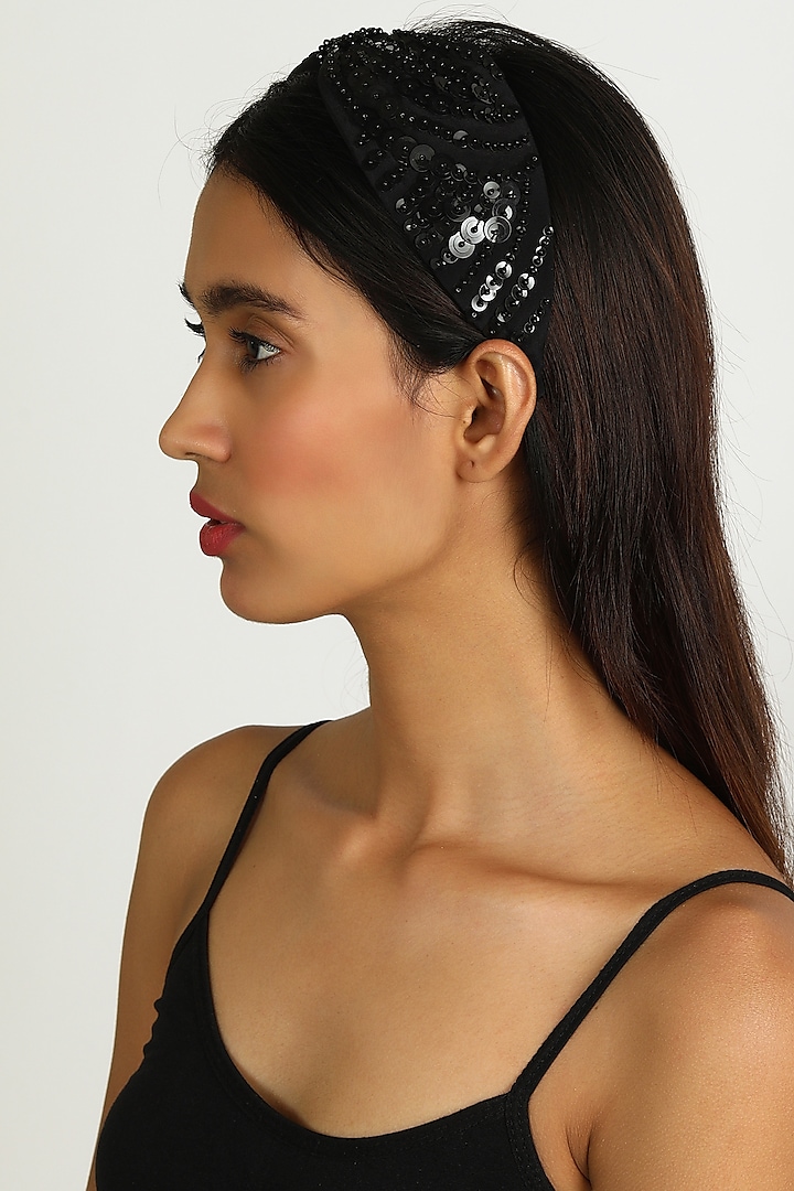 Black Embroidered Headband by Diya Aswani x Babita Malkani