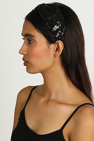 Black Embroidered Headband by Diya Aswani x Babita Malkani
