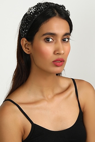 Black Metallic Floral Headband by Diya Aswani x Babita Malkani