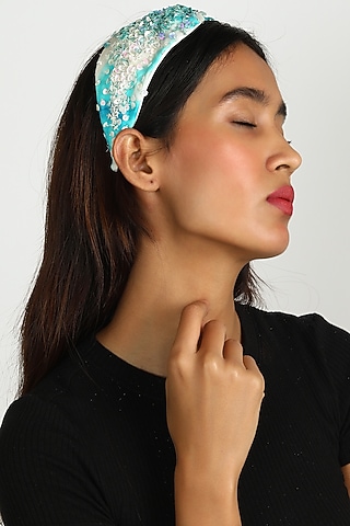 Sky Blue Ombre Sequins Headband by Diya Aswani x Babita Malkani