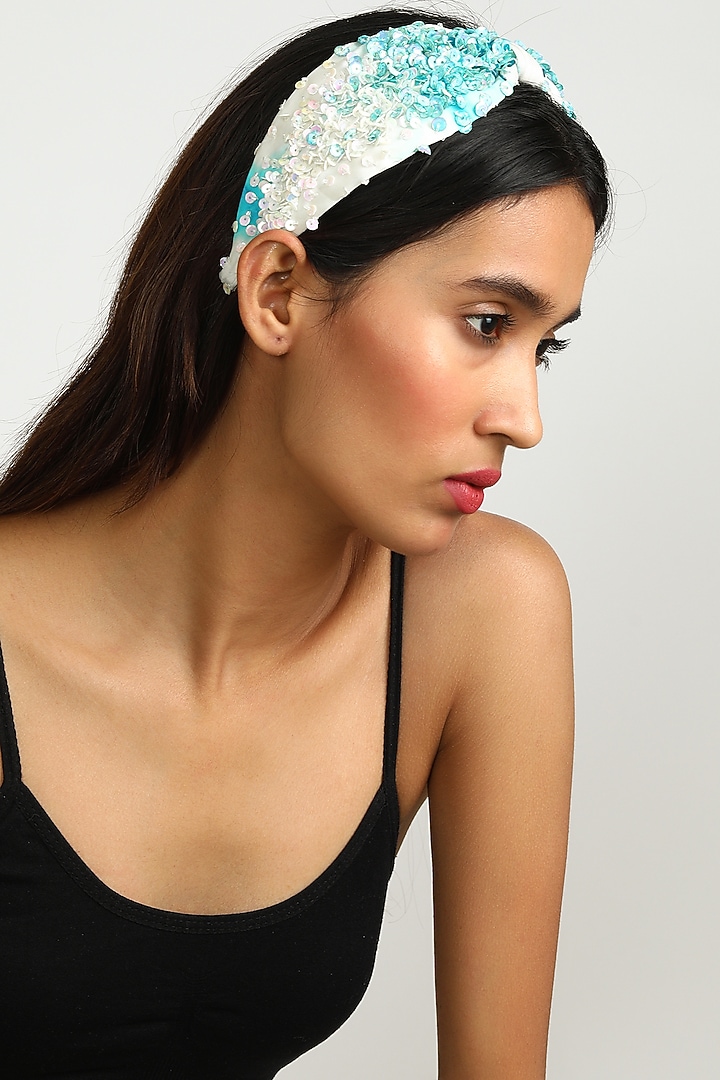 Sky Blue Ombre Sequins Headband by Diya Aswani x Babita Malkani at Pernia's Pop Up Shop
