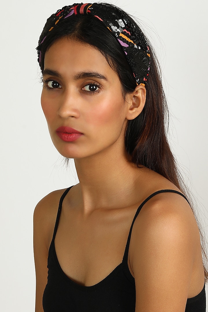 Black Printed Headband by Diya Aswani x Babita Malkani